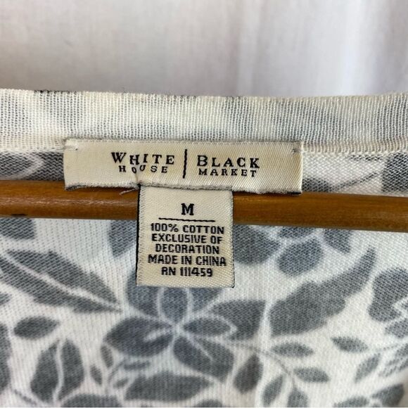 Floral Knit Cropped Black & White Waist Belt Sweater Top By WHBM Size M - Picture 6 of 7